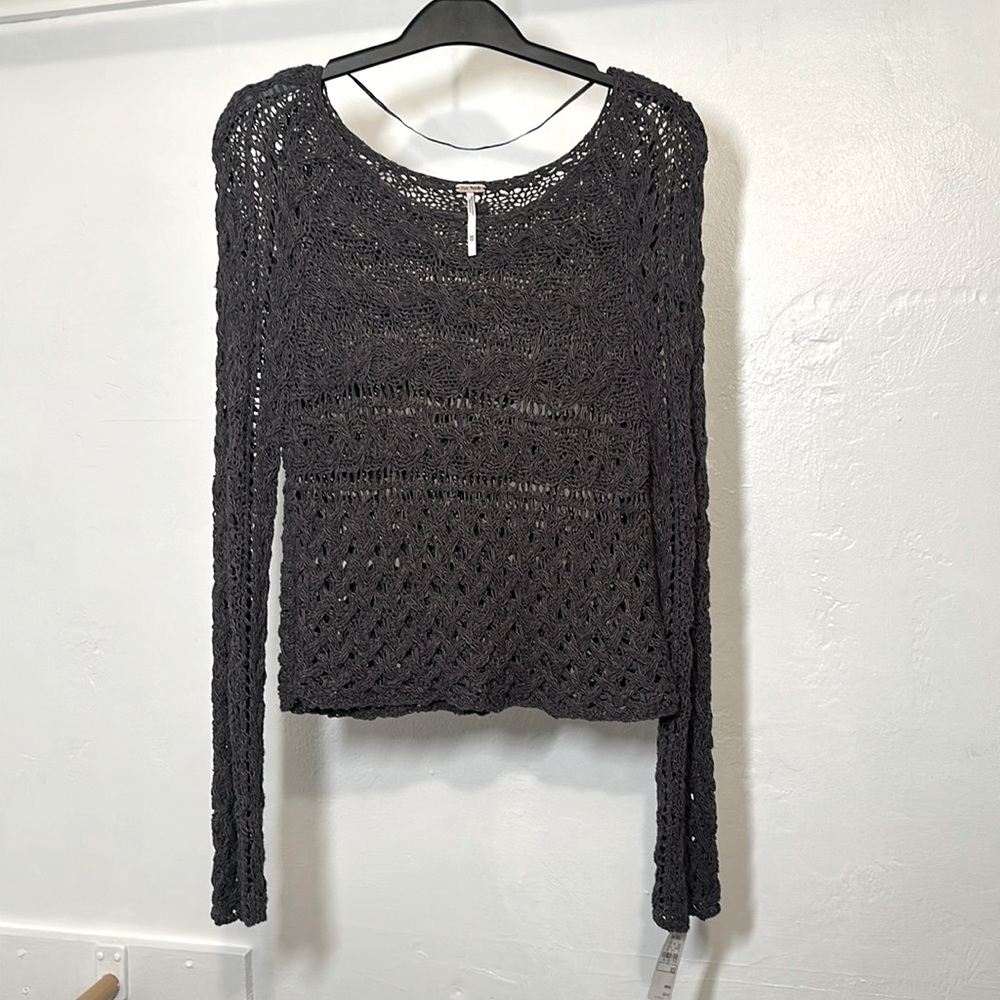 NWT Free People Knitted Gray Purple Cotton Wool Long Sleeve Sweater Women's Size